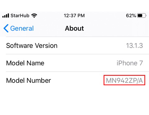 Go to Settings > General > About > <br>Model Number > ends with 'ZP/A'